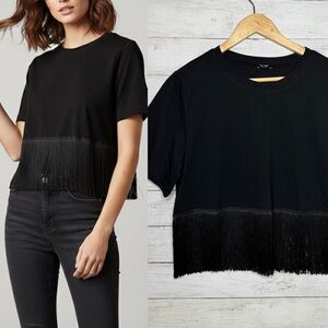 Express Black Fringe Hem Cropped T-shirt Medium